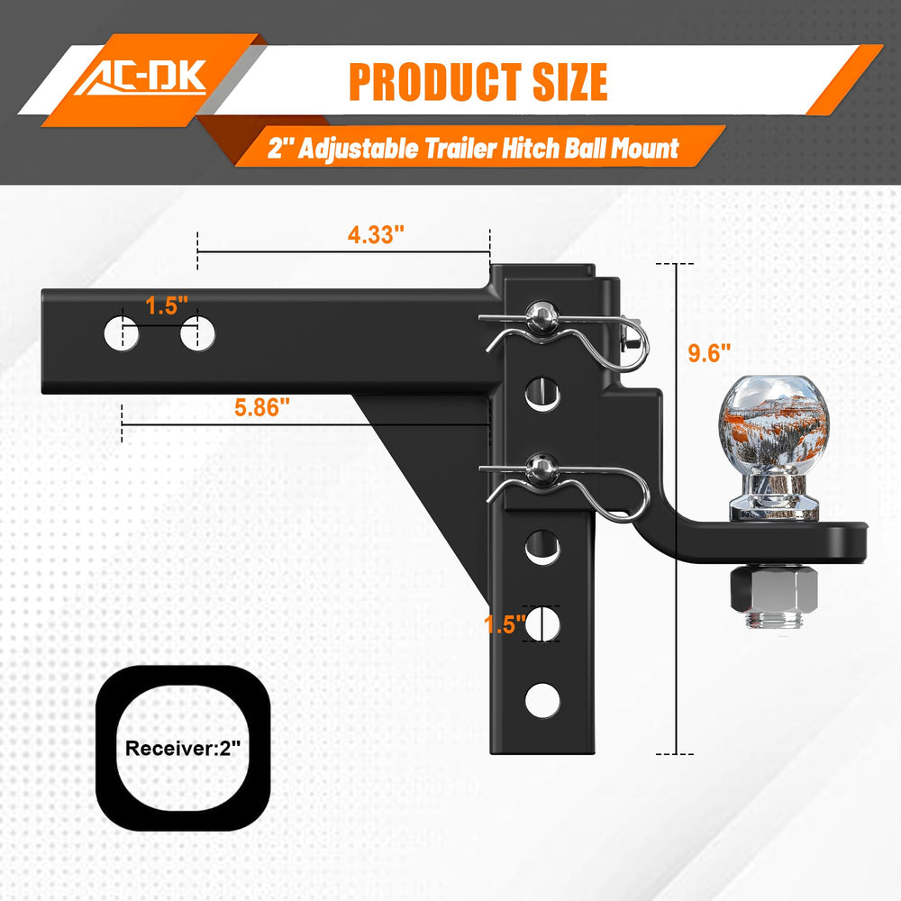 AC-DK trailer hitch displaying an eight and a quarter inch rise for proper trailer height.