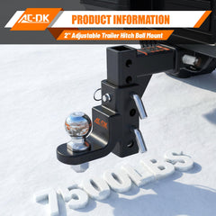 AC-DK trailer hitch showing a nine and a half inch drop for level towing.