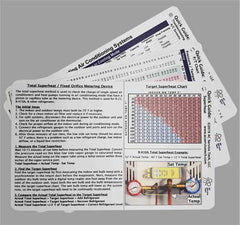 AC Service Tech LLC quick reference card front shows subcooling targets for accurate charging