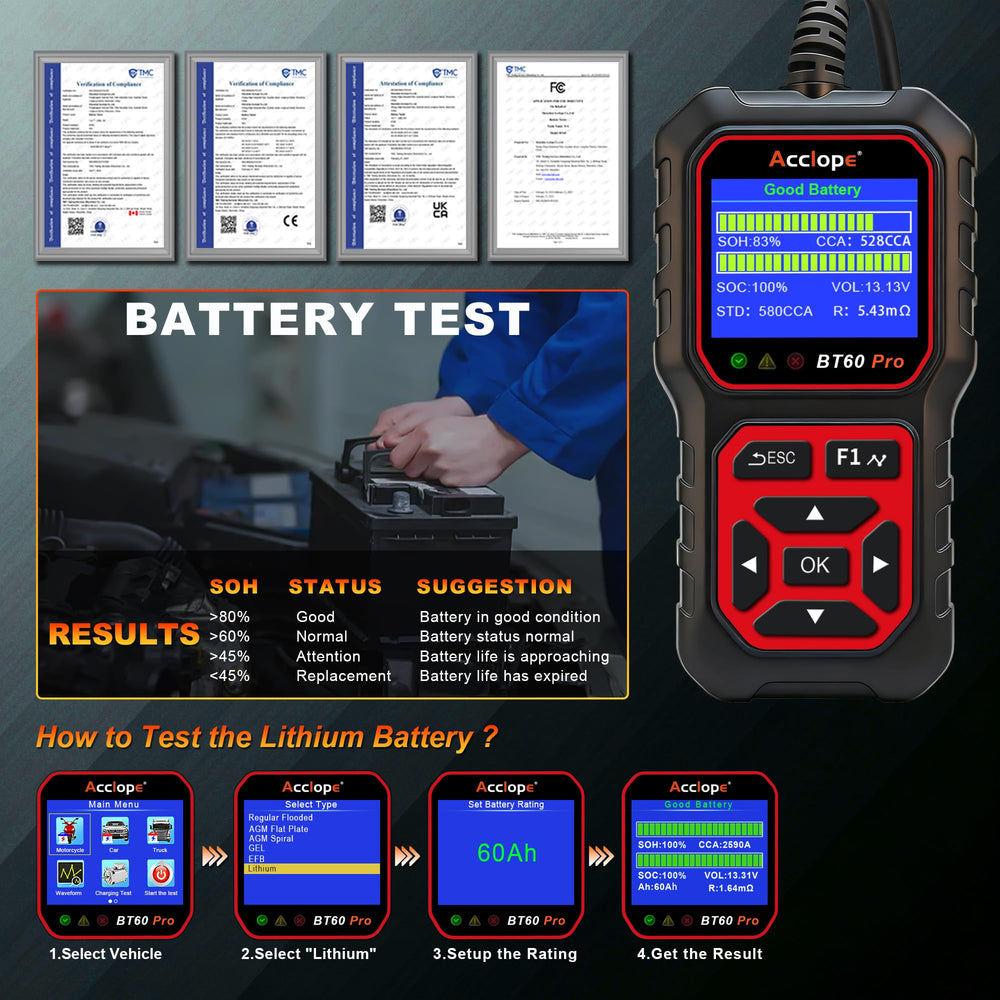 Acclope BT60 PRO professional-use tool for shops and fleets.