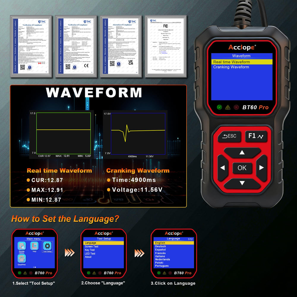 Acclope BT60 PRO starter lithium compatibility supports LFP and more.
