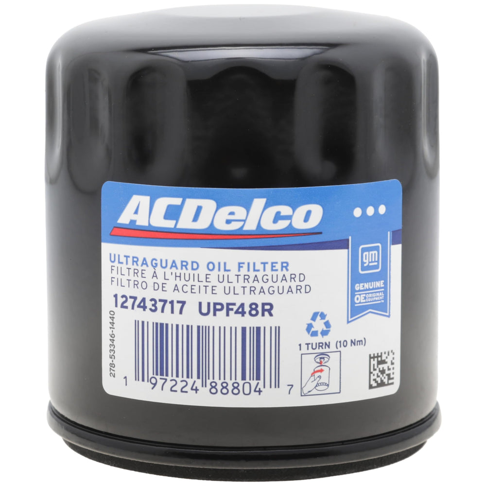 ACDelco UPF48R oil filter closeup showing factory-style filtration design.