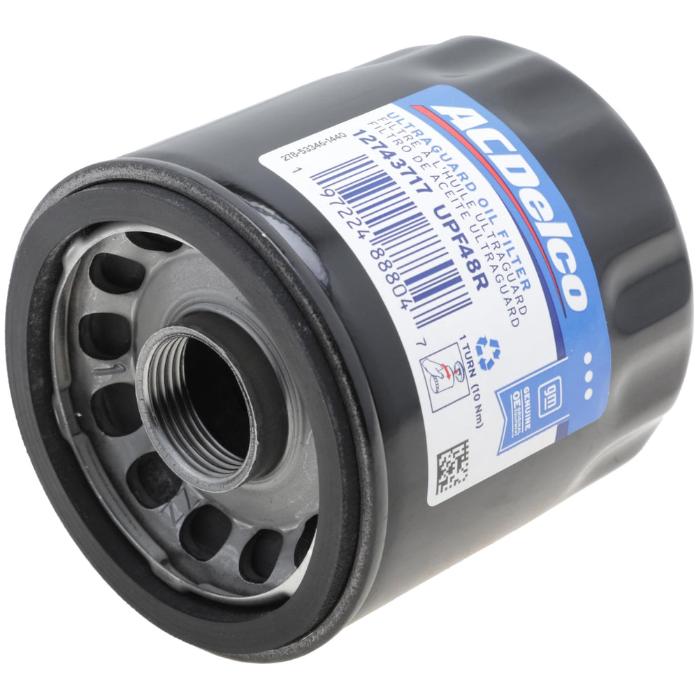 ACDelco UPF48R oil filter packaging image emphasizes OE-grade reliability.
