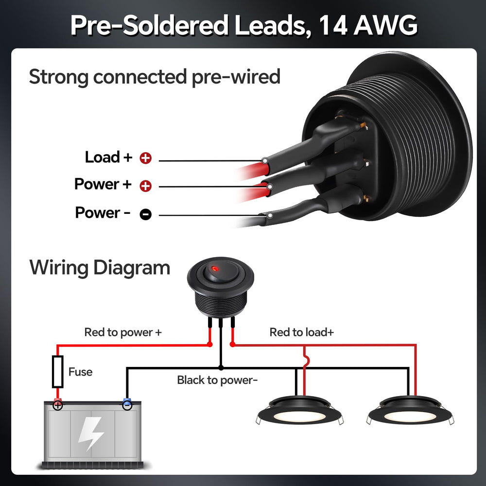 Acegoo 20A rated switch handles up to 240W total power at 12V DC.