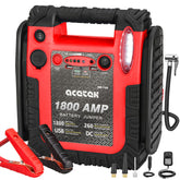 Acetek 1800A jump starter with air compressor, ready for quick car battery boosts.