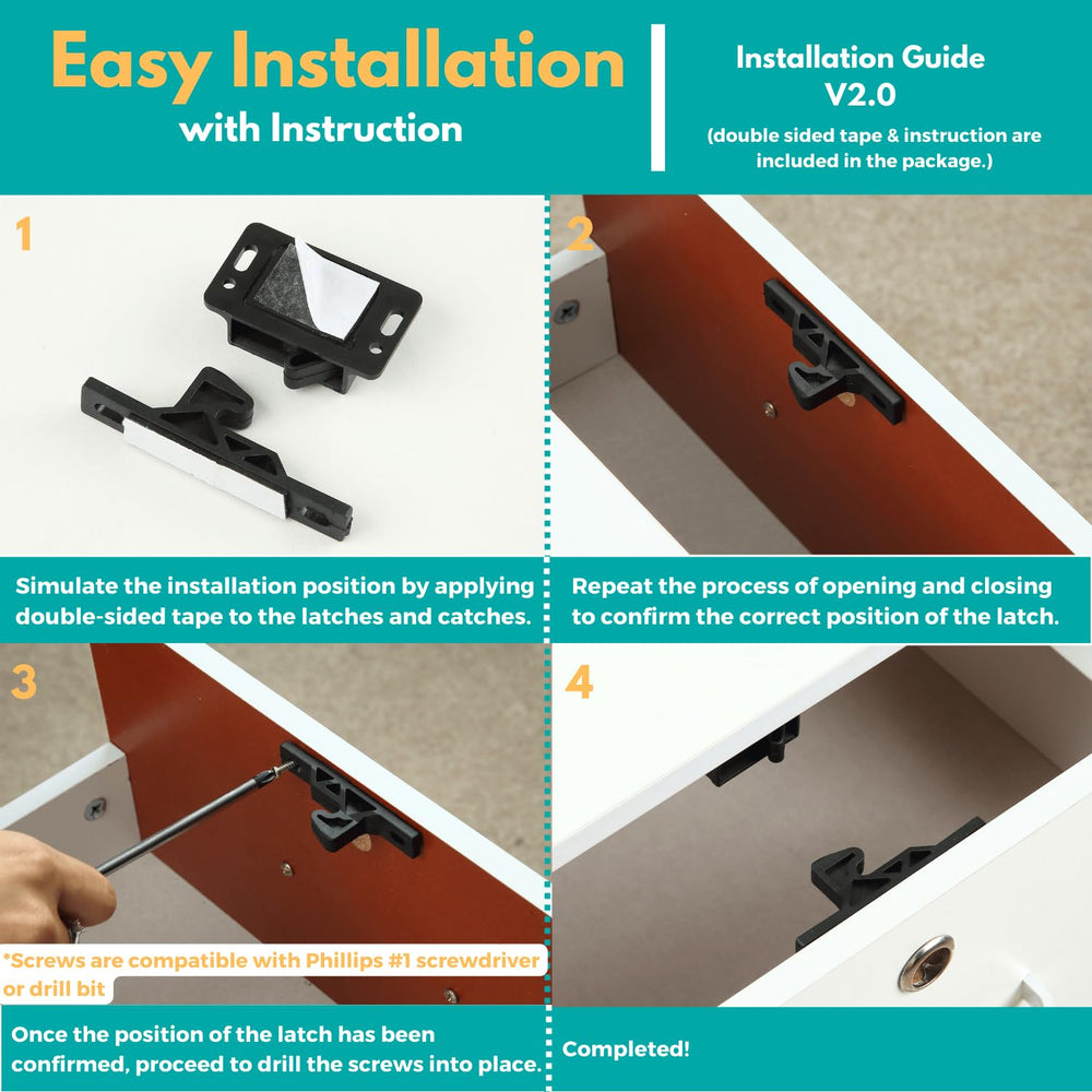 ACIMONE latches installation kit with screws and tape for easy setup