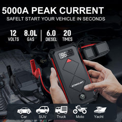 Acmount P100 safety clamps and cables securing a jump-start.