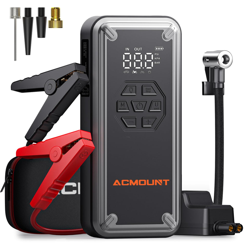 Acmount W160 jump starter front view ready for quick vehicle boosts.