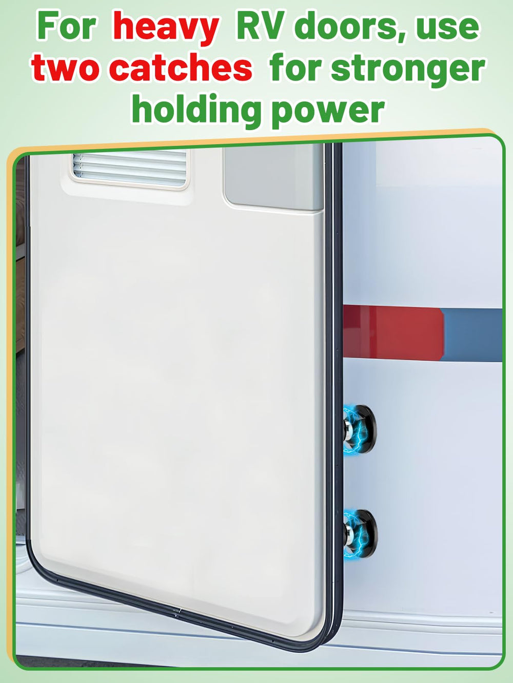 Adhesive tape included demonstrates easy no-drill mounting on RV doors.