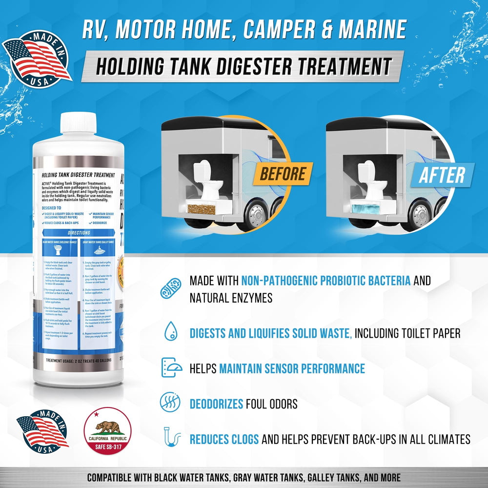 ACTIVE RV pouring into a camper toilet to start waste digestion.