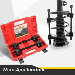 Acymner two-pack strut compressor set supports quick repairs for cars, trucks, and motorcycles.