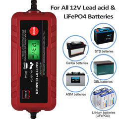 Adakiit 6V/12V compatibility for diverse battery types.
