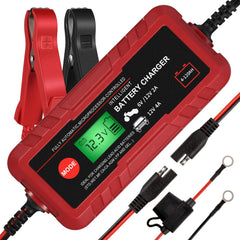 Adakiit battery charger LCD display shows voltage and mode for easy monitoring.