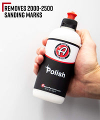 Adam's Polishes 2-Step polishing system in use with white finishing pad for a flawless finish.