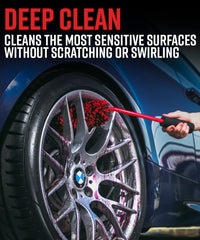 Adam's Polishes angled wheel brush cleans exhaust tip with carbon build-up removal capability