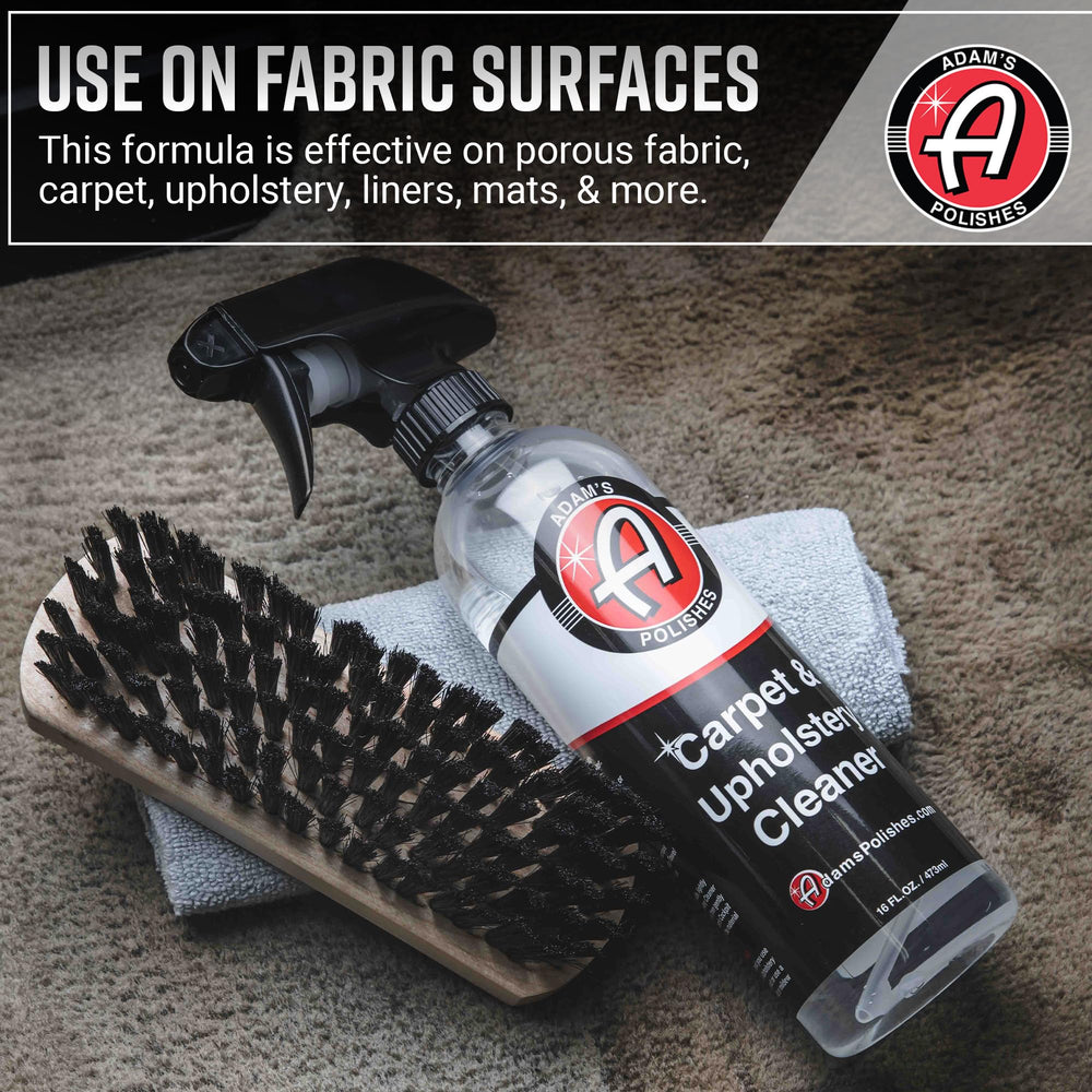Adam's Polishes Carpet Cleaner headliner cleaning highlights versatile interior use.