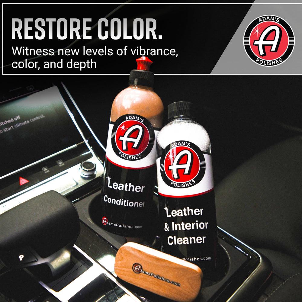 Adam's Polishes Leather Care Kit dash panel close-up after cleaning.