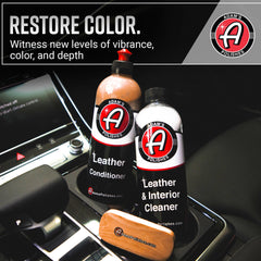 Adam's Polishes Leather Care Kit dash panel close-up after cleaning.