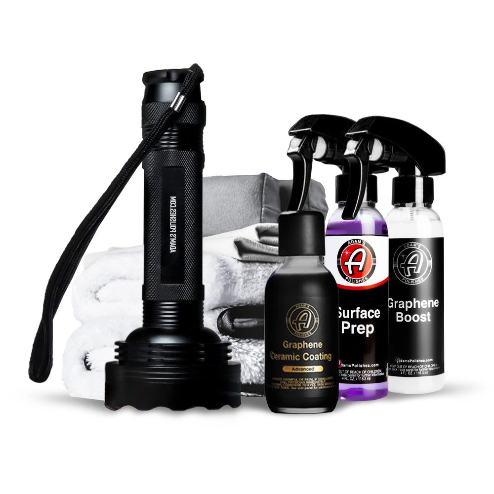 Adam's Polishes Graphene Coating bottle demonstrates durable exterior protection for vehicle paint.