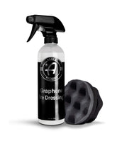 Adam's Polishes Graphene Tire Dressing bottle closeup hints at a deep black satin finish.