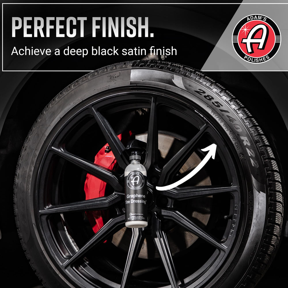 Adam's Graphene Tire Dressing on the tire face with even coverage.