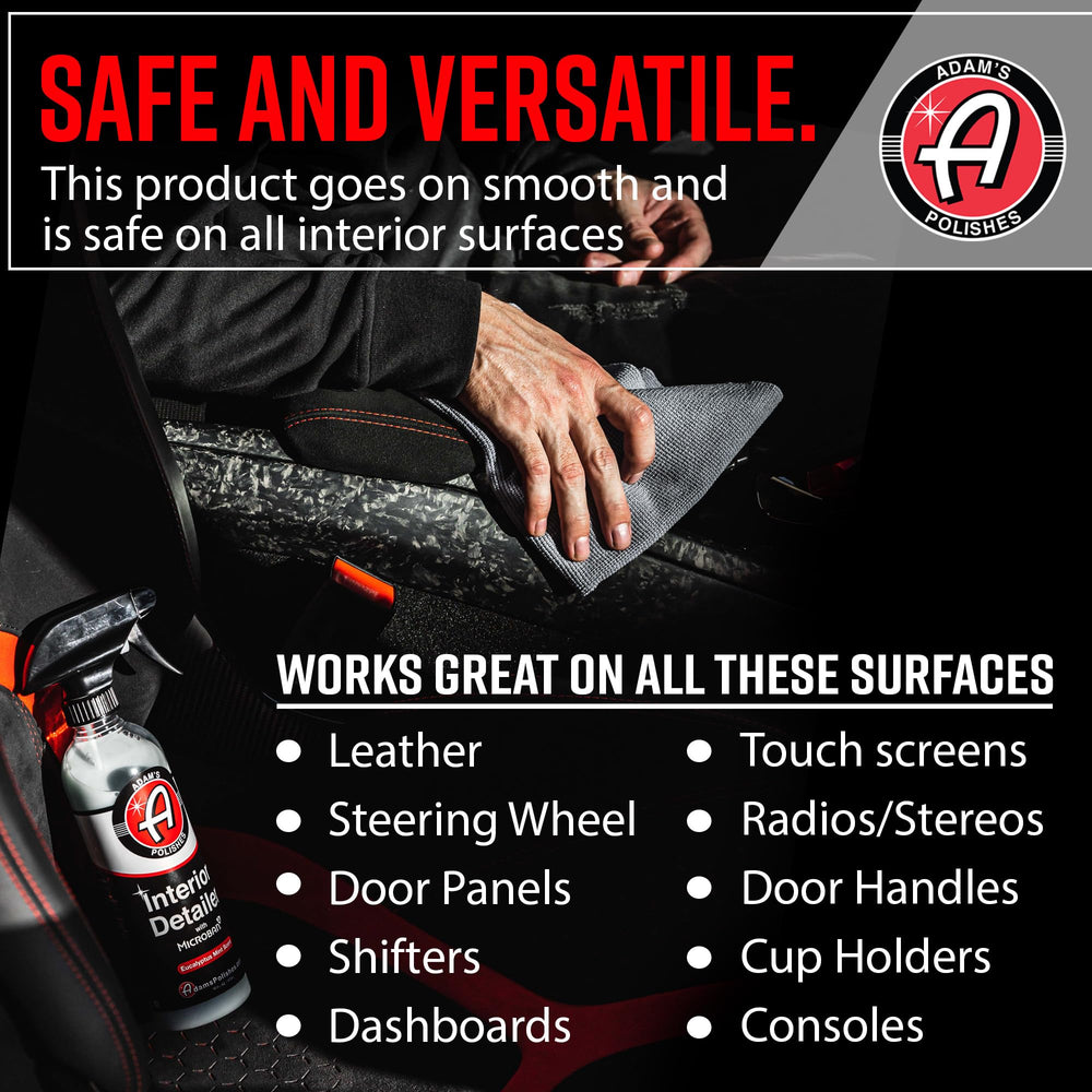 Adam's Polishes Interior Detailer Sweet Pea spray mist delivers even coverage on dashboards and panels.