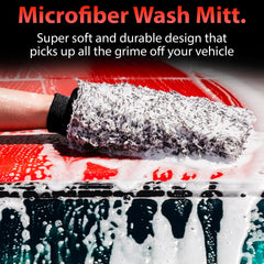 Adam's Polishes wash bucket with grit guard shown beside mitt for safer washing.