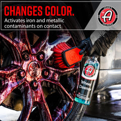 Adam's Polishes Wheel Cleaner color-change activation on wheel finish.