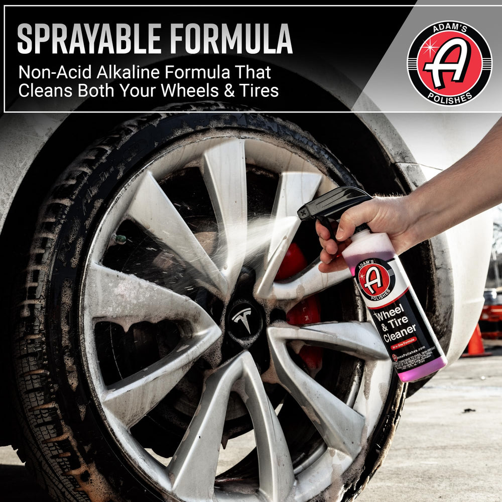 Adam's Polishes Wheel & Tire Cleaner removes brown buildup from tires and wheels