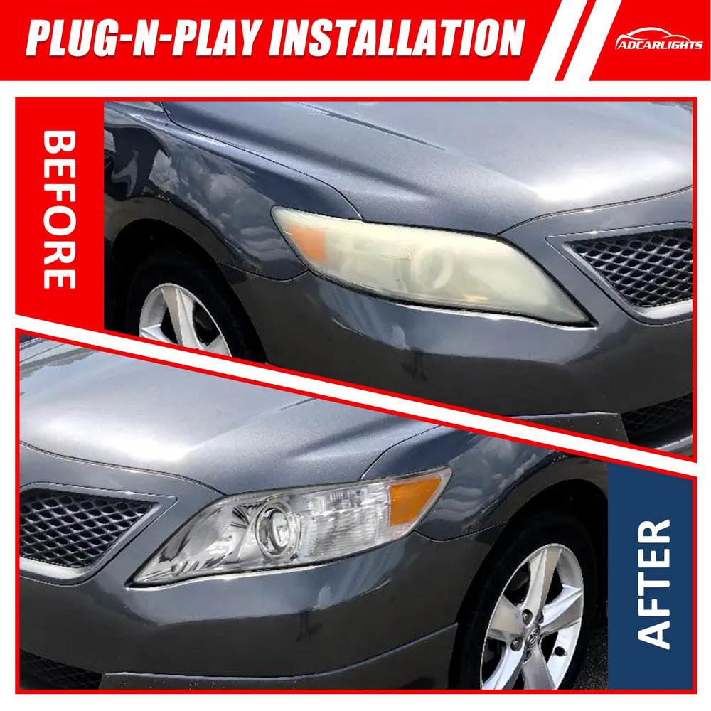 ADCARLIGHTS Camry headlight amber reflector detail for daytime visibility.