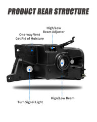 ADCARLIGHTS headlight with clear lens and black housing for F-150, left side.