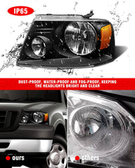 ADCARLIGHTS headlight with clear lens and black housing for F-150, right side.