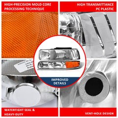 ADCARLIGHTS Silverado front-view headlight highlights improved illumination and curb appeal.