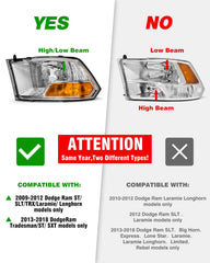 ADCARLIGHTS headlight assembly right chrome housing amber reflector on Ram