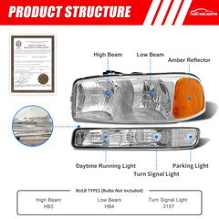 ADCARLIGHTS headlight assembly for 2007 Sierra Classic right with chrome housing