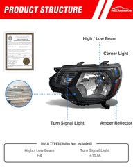ADCARLIGHTS right headlight assembly for Tacoma with amber reflector enhances nighttime visibility