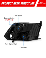 ADCARLIGHTS Ram headlight assembly backside with watertight seal.