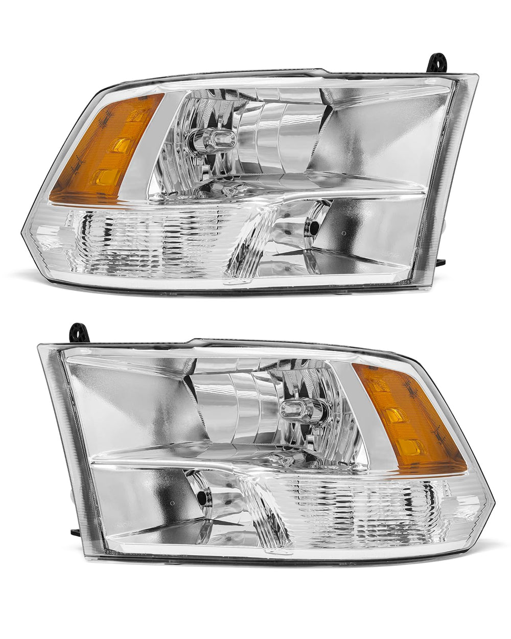 ADCARLIGHTS Ram headlight assembly with chrome housing improves vehicle aesthetics and night visibility.