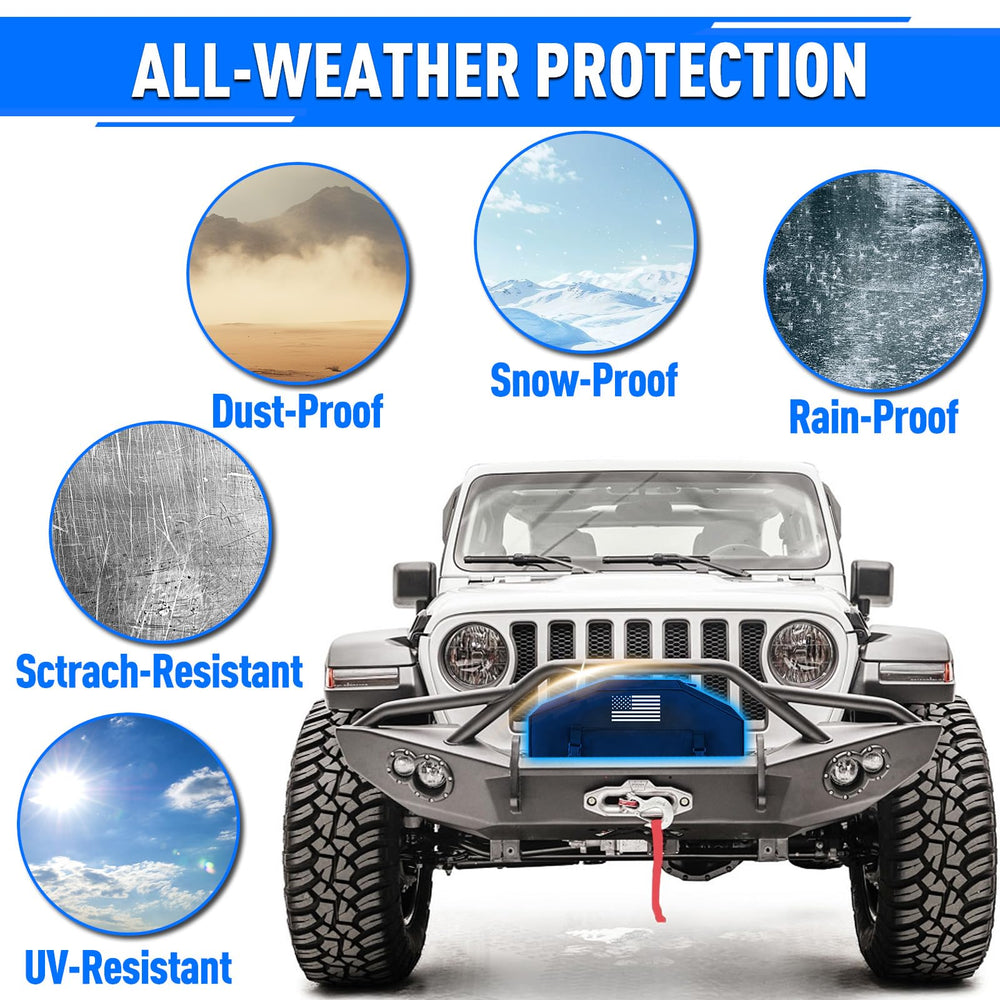 Snap-fastener with bottom elastic band on Addsafety winch cover for secure fit