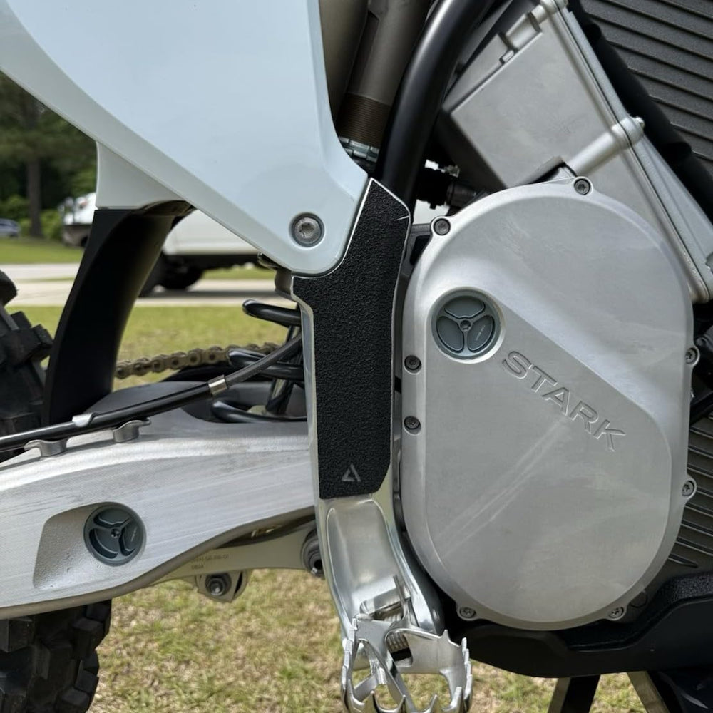 Adrenaline Addicts guard in use on bike demonstrates wear protection.