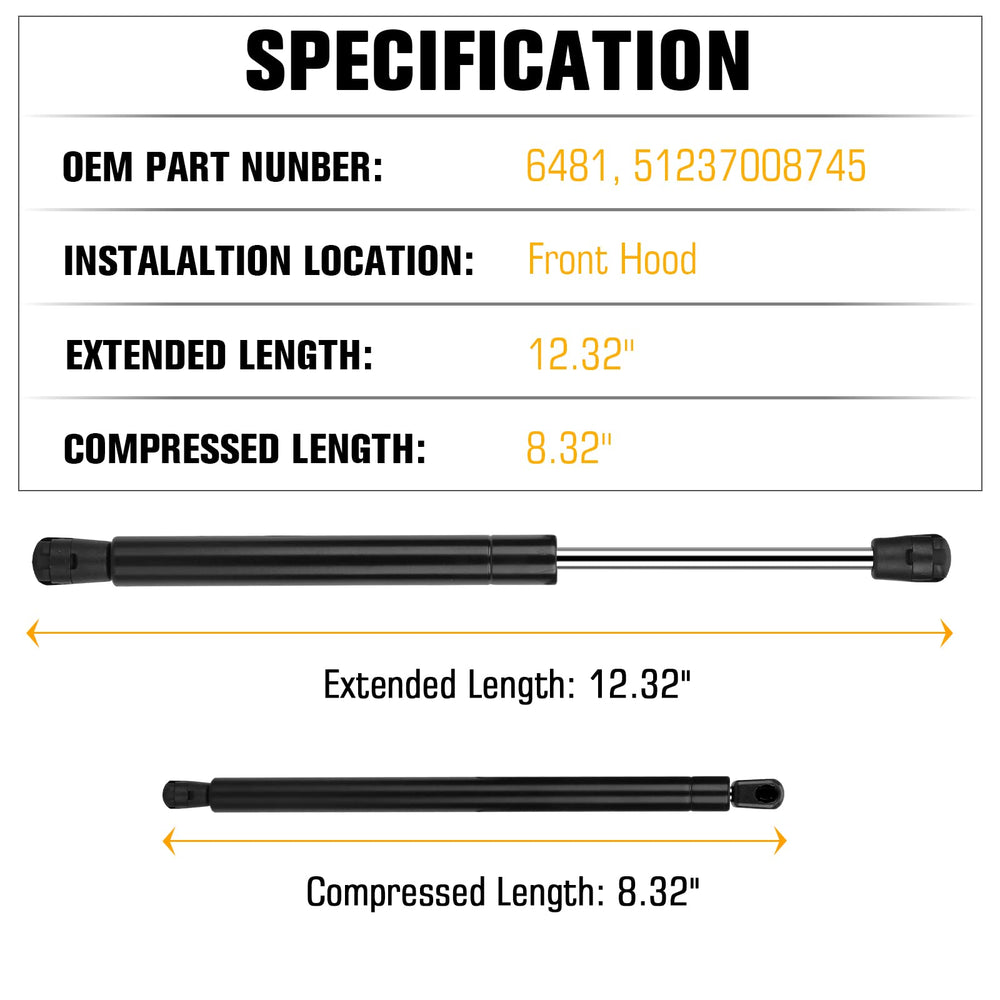 Aeagle hood lift strut provides controlled front hood support for BMW E60.