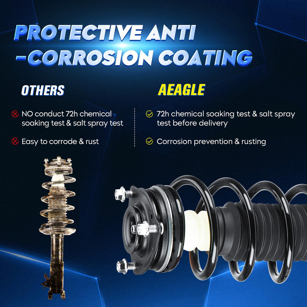 Aeagle dual front struts with coil springs deliver confident road damping.