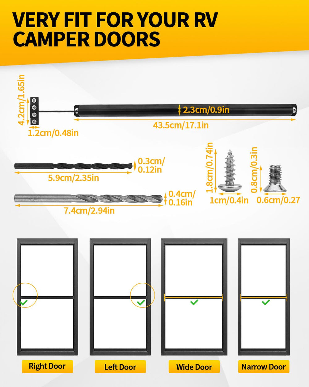 Aecsze RV door closer with adjustable tension adapts to door weight for smooth closes.