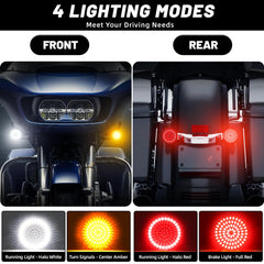 AEEAST 1157 LED turn signals with smoked lenses for weather resistance.
