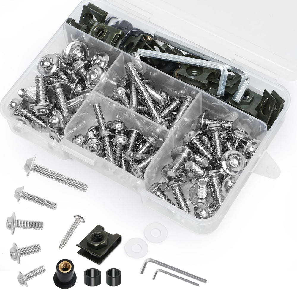 AEEAST 177-piece fairing bolt kit in silver for secure universal sportbike mounting