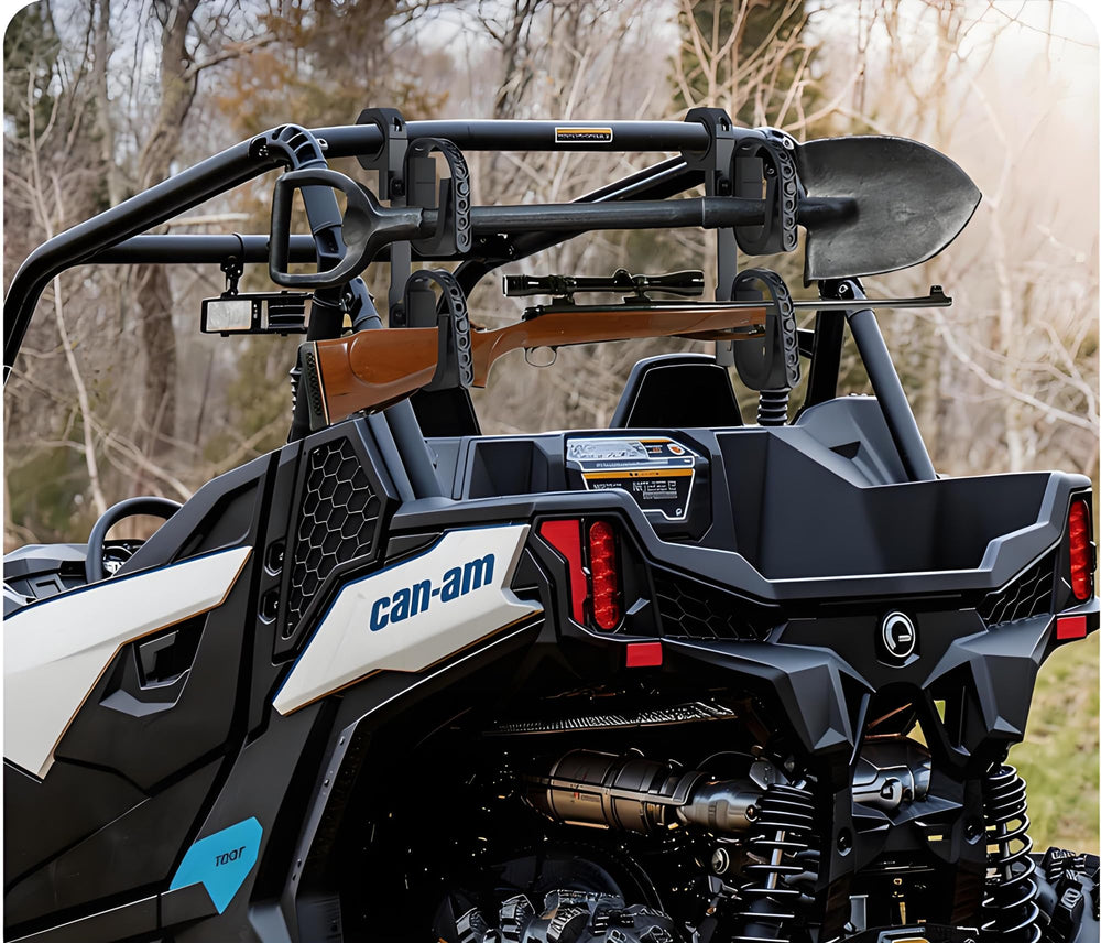 Aeloifft roll-bar gun holder showing compatibility with multiple bar sizes.