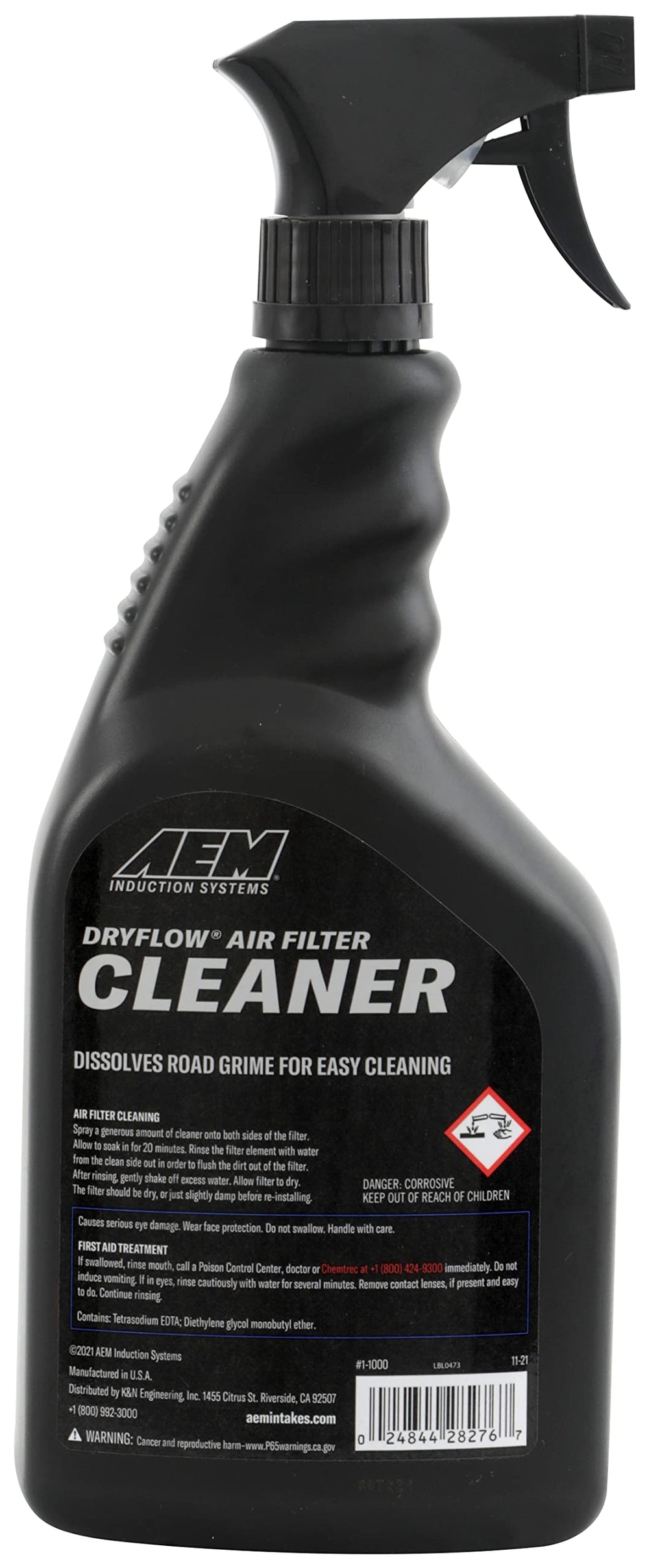 AEM 1-1000 trigger sprayer demonstrates controlled application for grime removal.