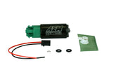 AEM 340lph fuel pump close-up shows compact in-tank design for easy installation.