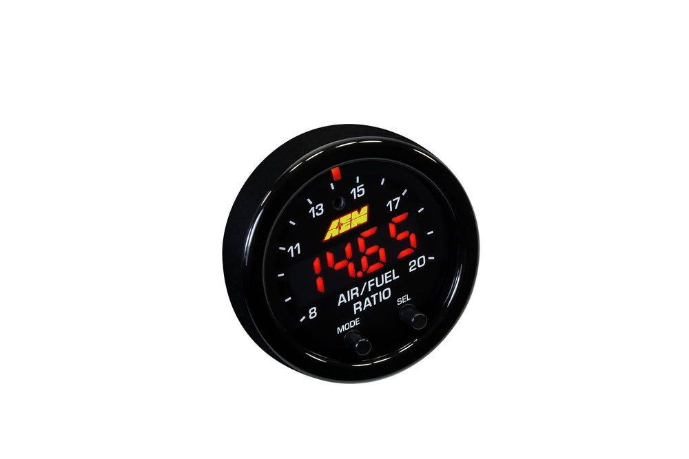 AEM Afro Sensor Controller front view showing compact 2.06 inch gauge for quick tuning.