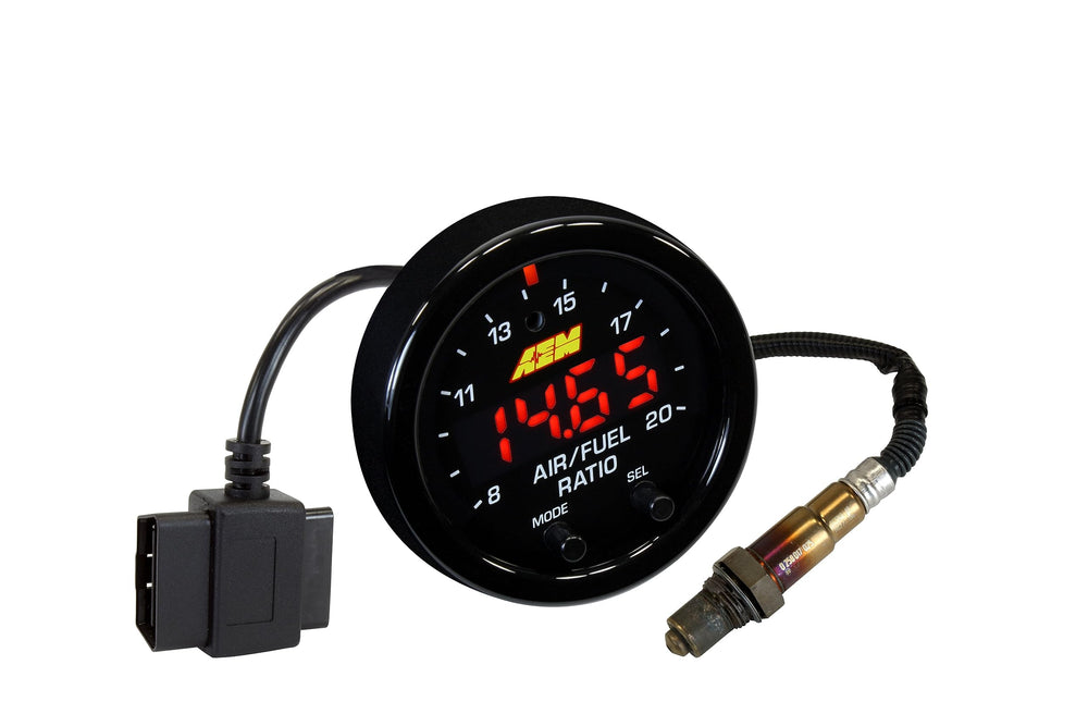 AEM Afro Sensor Controller side view highlights slim profile for under-dash installation.